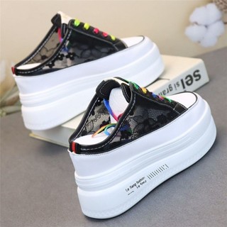 Thoáng Khí Ren Baotou Nêm Gót Giày Sandal Nữ Mùa Hè Phong Cách Mới Bên Trong Nâng Cao Nửa Dép 10cm Đế Dày S