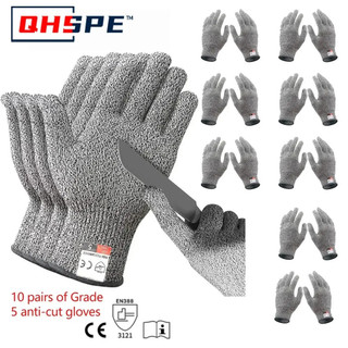 10 Đôi Găng Tay Chống Cắt Lớp 5 Nhà Bếp HPPE Chống Trầy Xước Cắt Kính An Toàn Bảo Vệ Người Làm Vườn