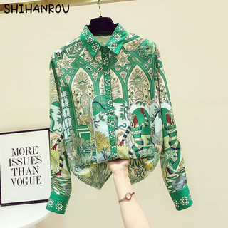 Áo Sơ Mi Tay Dài Dáng Rộng In Họa Tiết Phong Cách Cổ Điển Thời Trang Cho Nữ 2022 GM2454WS5