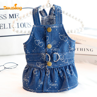 Quần Áo Cho Chó Mùa Xuân Mùa Hè Quần Áo Mỏng Phong Cách Mèo Thời Trang Đẹp Trai Váy Denim Lực Kéo Chó Nhỏ Váy Teddy
