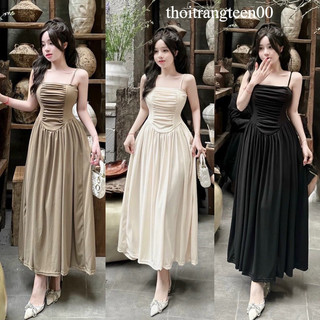ĐẦM MAXI HAI DÂY NHÚN NGỰC XẾP LI XOÈ DÁNG DÀI VỀ 3 MÀU XINH LẮM Ạ thoitrangteen00