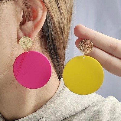 Pinkdudu Phóng Đại Thời Trang Mạ Vàng Tròn Thả Bông Tai Thiết Kế Nhiều Màu Nhựa Bông Tai Cho Nữ PD1869