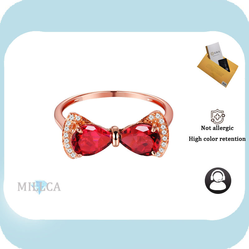 Nhẫn nơ kim cương vàng hồng 18K, có chứng nhận GRA