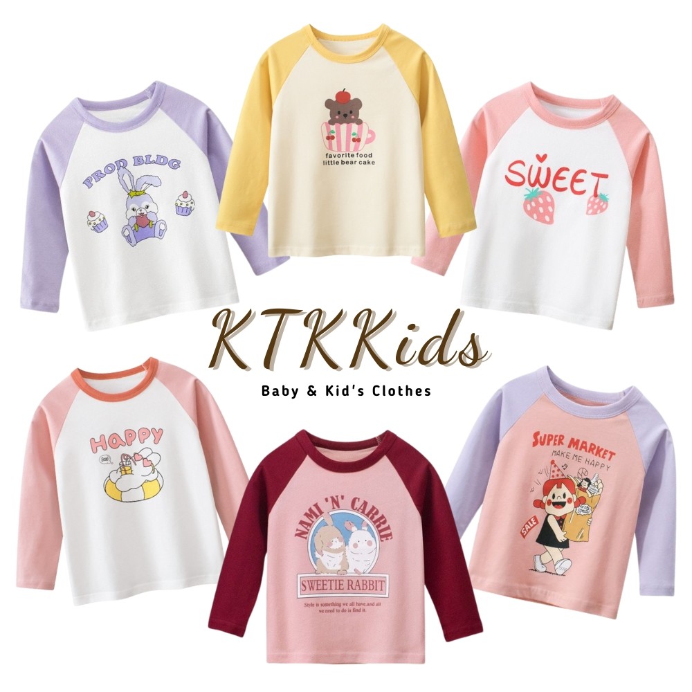 Áo thun dài tay bé gái Kotokids Home, áo dài tay chất cotton cho bé in hình dễ thương