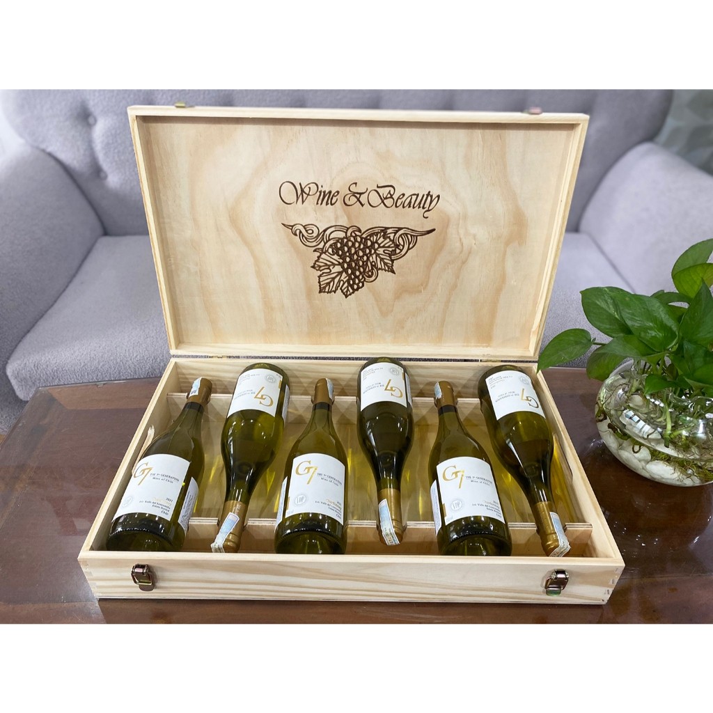 Quà tặng hộp gỗ 6 chai rượu vang Chile G7 Chardonnay - HG6 1T