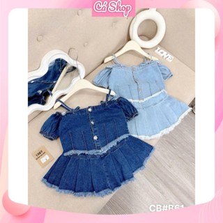   CB61  Set bộ bé gái Set áo dây rớt vai tay bệt chân váy bò jean cho bé gái 