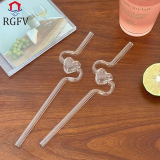 Ống hút thủy tinh hình trái tim RGFV, Ống hút thủy trái tim yêu chịu nhiệt có thể tái sử dụng, Đồ dùng dự tiệc Phụ kiện thanh trong suốt Quà tặng ống hút nước ép ngày lễ nhân
