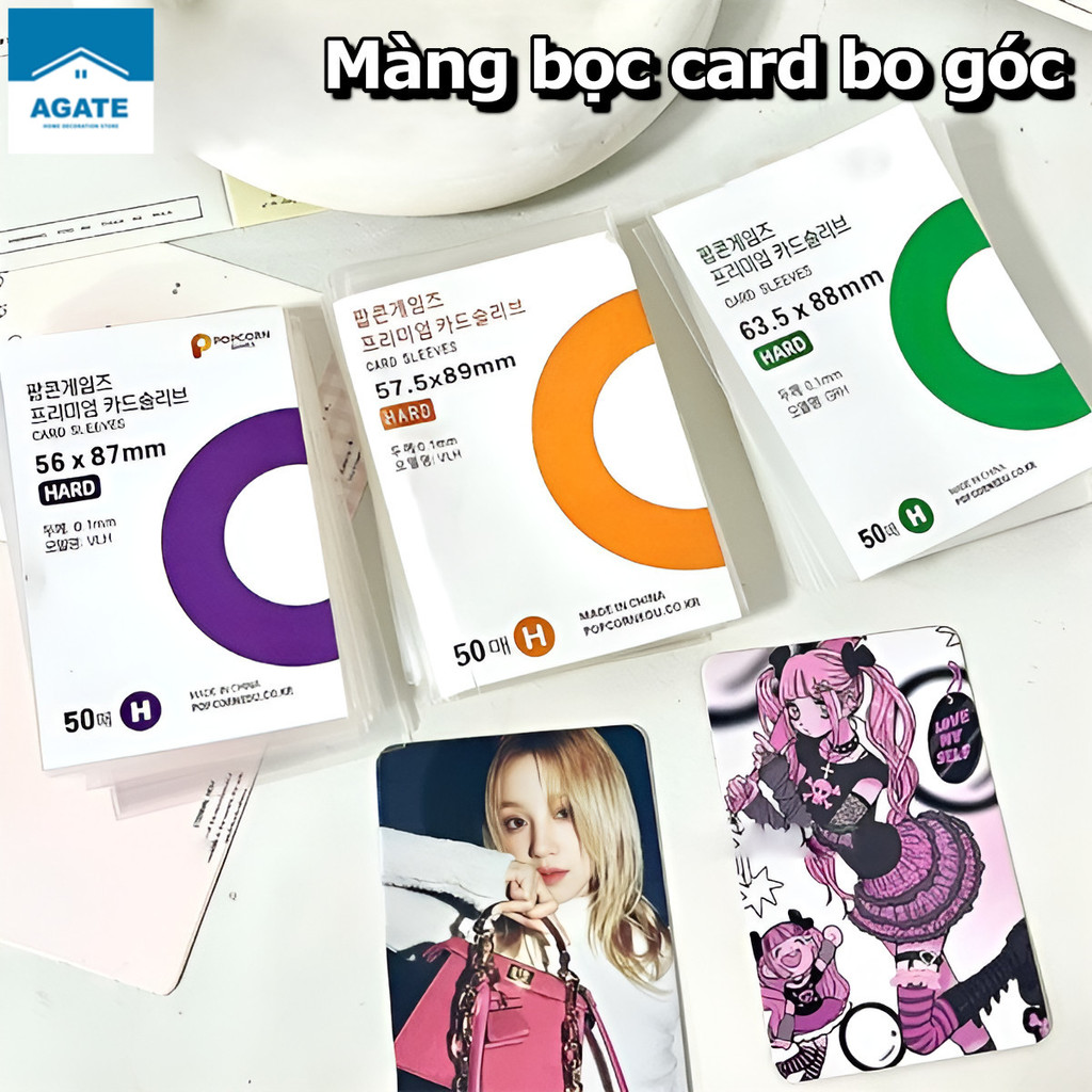Sleeves PACK 50 bảo vệ card album lomo card Sleeve Hard kpop thẻ bài,Bề mặt thẻ mịn, siêu trong suốt và rõ ràng