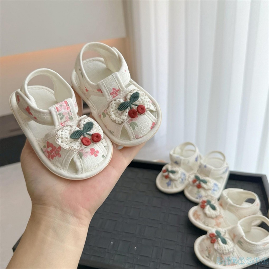 Cht-baby Bé Gái Dép Anh Đào Nơ Đóng Mũi Chống Trơn Trượt Đế Mềm Giày Đi Bộ Thoáng Khí Mùa Hè Giày