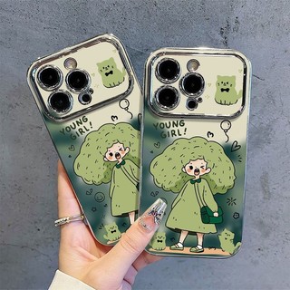 6d Mạ Điện Cửa Sổ Lớn Hoạt Hình Mèo Xanh Cô Gái Thích Hợp Cho iPhone15promax Vỏ Điện Thoại Apple 14 13 12 11 XSmax 8plus 7 Niche Vỏ Bảo Vệ Chống Sốc Cao Cấp