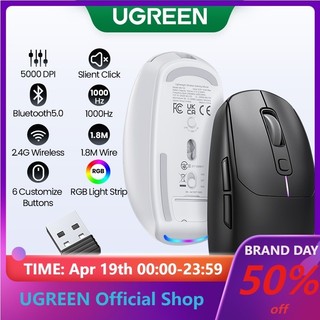 Ugreen Chuột không dây Chơi Game 5000dpi bluetooth 5.0 2.4g 6 Nút Có Thể Sạc Lại Cho macbook tablet Laptop