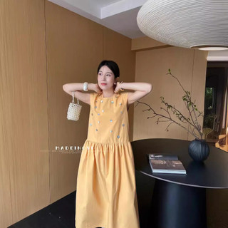Madeinost2024 Mùa Hè Mới Vỏ Trang Trí Cổ Tròn Rời Trọng Lượng Nhỏ Đầm