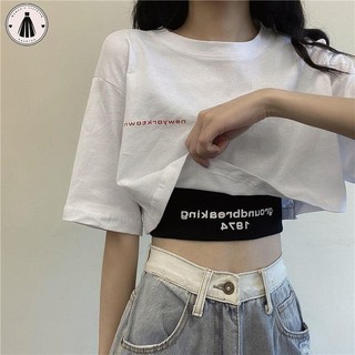 Hormoo Bộ áo ngắn một mảnh / hai mảnh, quần áo lưng cao dáng rộng phong cách Hàn Quốc mới, áo thun, hợp thời trang, đa năng, thường ngày cho bé gái