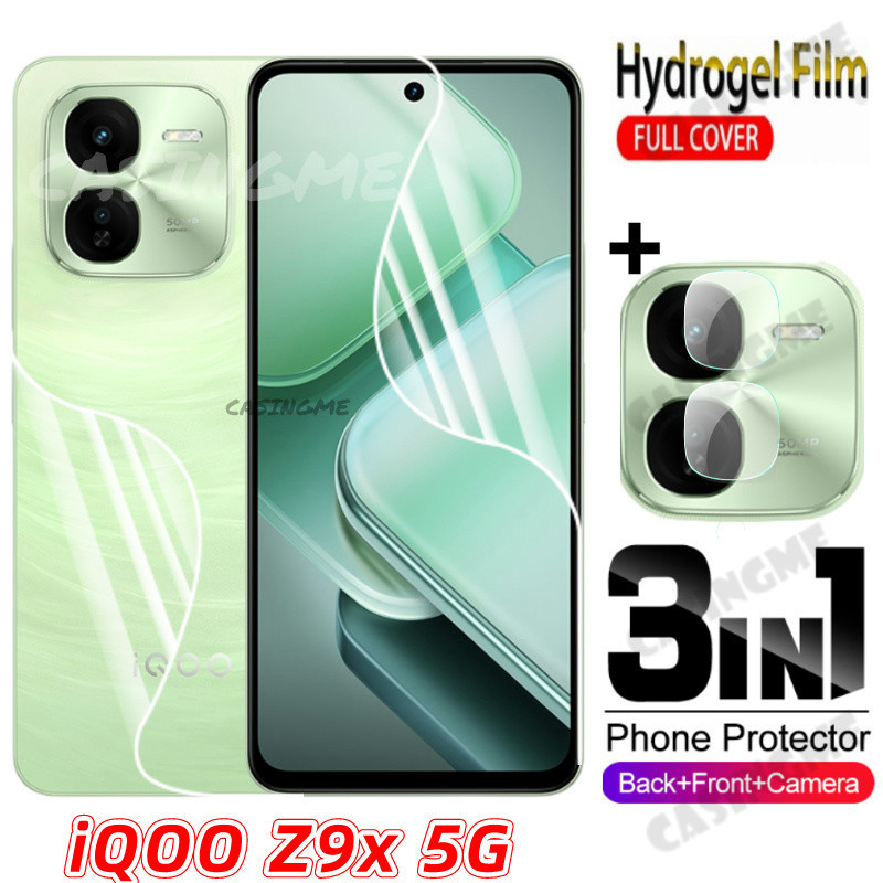 Phim Hydrogel 3in1 Cho IQOO Z9x 5G Không Kính Cường Lực Mặt Trước Mặt Sau Full Cover Mềm Bảo Vệ Màn 