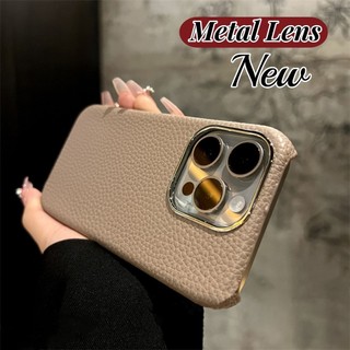 Ốp Điện Thoại Da Cao Cấp Cho iPhone 15 14 13 12 Pro Max 11 Khung Ống Kính Kim Loại Sang Trọng Vỏ Cứng Thời Trang Chống Sốc