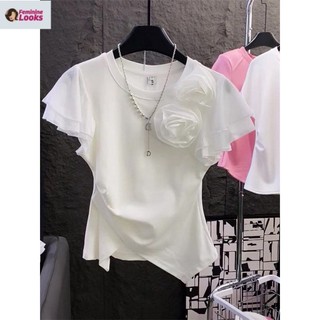 Áo Kiểu Hàn Quốc Mỏng Cổ Tròn Thêu Họa Tiết Xinh Xắn