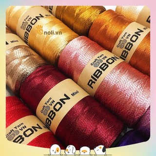 Sợi dệtribbon trơn Craft yarn VN bóng đẹp, móc không đau tay, bền chắc móc túi xách, mũ nón, giày dép 140g (21-34)