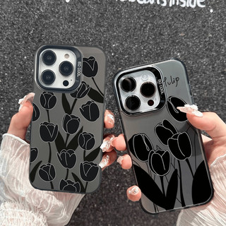 ốp lưng Xiaomi Mi 14 13T 13 Pro 11 Lite 5G NE A3 POCO X3 NFC C55 M2 Redmi 13C 12C 4G A1 A2 9A Note 9 9S 9Pro 8 8Pro 7 6A Matte Laser Hard High Quality Soft Edge Anti-fall Bestie Black Tulip Flower Shockproof Phone Case CY 09