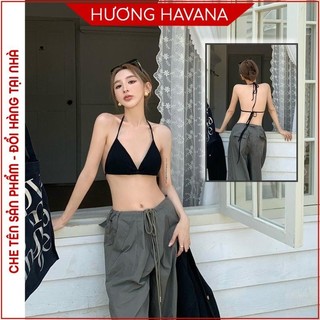 Áo bra buộc dây đệm mỏng chất cotton kiểu dáng bikini đi biến, dây áo mảnh co giãn buộc thắt nơ gợi cảm FLA635