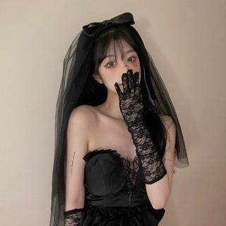 Găng tay voan lúp ren màu đen cô dâu chụp studio conctep - cd151