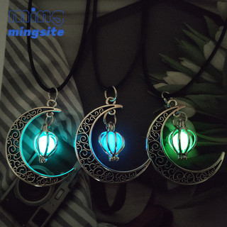 Superwy Glow In The Dark Thời trang Necklace Mặt trăng Mặt dây chuyền mạ bạc kim loại trang trí cổ áo vòng cổ cho phụ nữ