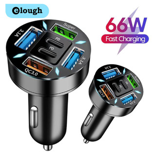 Elough 66W Đa Cổng USB Sạc Xe Hơi Loại C Sạc Nhanh Sạc Điện Thoại USB C Sạc Xe Hơi Bộ Chuyển Đổi