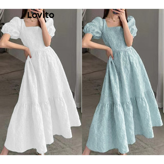 Đầm Lovito họa tiết hoa xếp nếp tay phồng thời trang thường ngày cho nữ LNE13085 (Nhiều màu)