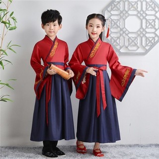Trẻ em Trẻ em Trung Quốc Hanfu Trang phục cổ Trung Quốc Học sinh tiểu học Trang phục cổ xưa Hồi tưởng Ba nhân vật Kinh điển Nam Nữ Sách Trẻ em
