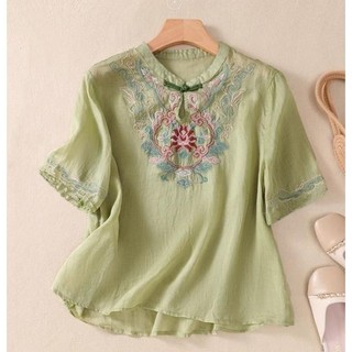 Mùa Hè Phong Cách Mới Nữ Cotton Thêu Tay Ngắn Phong Cách Phương Tây Rời Áo Sơ Mi Thường Ngày Top