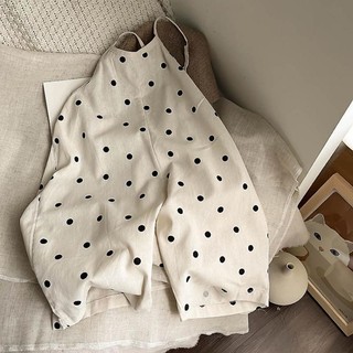 Hàn Quốc Trẻ Em Hàn Quốc Bé Gái Phong Cách Phương Tây Chấm Bi Suspender Jumpsuit Rời Rộng-Le