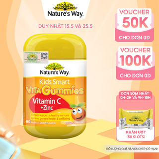 Kẹo Dẻo Vi Chất Nature's Way Kids Smart Vita Gummies Vitamin C+ZinC – Bổ sung kẽm và vitamin C tăng sức đề kháng cho trẻ