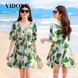 Áo tắm nữ YIDONG, 1 áo tắm nữ cỡ lớn, bikini đi biển, áo liền quần nữ cổ chữ V, in hình trơn, bụng mùa hè Hàn Quốc đẹp và thời trang