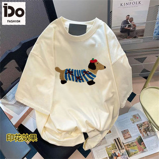 [Ido] Áo thun 100% Cotton nửa tay Dachshund In nửa tay Áo thun nữ mùa hè phiên bản Hàn Quốc dáng rộng hàng đầu phong cách cặp đôi nam nữ Half @