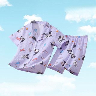 Bộ Đồ Ngủ Trẻ Em Mùa Hè Tay Ngắn Ve Áo Bong Bóng Cotton Mỏng Cardigan Ve Áo Hoạt Hình Bé Gái Trung Lớn Trẻ Em Bé Gái Sinh Viên Quần Áo Nhà