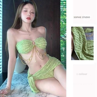 Đồ Bơi Nữ Gợi Cảm Bikini Bọc Váy Bộ Ba Mảnh Đẩy Lên Ngực Ôm Hơn Nhìn Chia Tam Giác ins V
