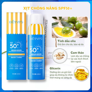 Kem chống nắng Xịt chống nắng DETVFO SPF 50+, bảo vệ làn da dưỡng ẩm, không nhờn không bết dính