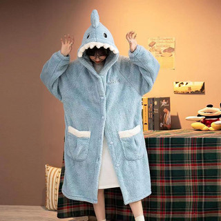 Kigurumi Hoạt Hình Có Mũ Trùm Đầu Cá Mập Bộ Đồ Ngủ Mùa Đông Váy Ngủ San Hô Nhung Dày Dễ Thương Áo Tắm Váy Ngủ Cá Mập Xám Váy Ngủ Homewear