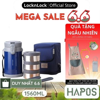 Bộ hộp cơm giữ nhiệt 3 ngăn 2 lít LocknLock Chính hãng, giữ nhiệt lâu LHC8039 - Kèm túi đựng, muỗng nĩa - HAPOS OFFICIAL