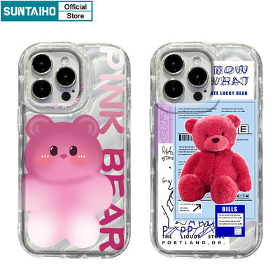 Suntaiho Ngộ nghĩnh Dễ Thương Vỏ Đồ Chơi Màu Hồng Họa Tiết Gấu Ốp Điện Thoại Cho Iphone 15 14 12 13 11 Pro Max IP 7 8 Plus Iphon X Xs XR Xs Max TPU Silicone Mềm Cao Cấp Chống Sốc Ốp Lưng