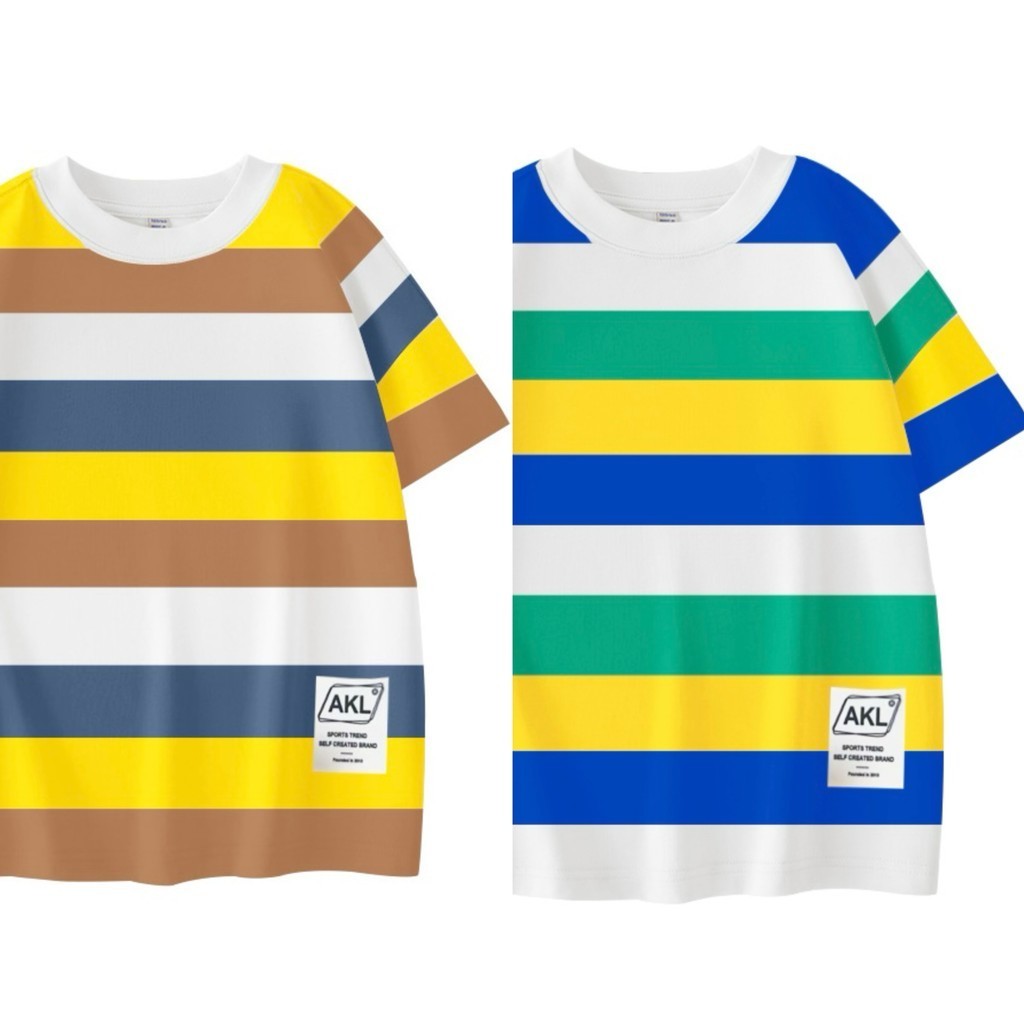 Soffny (4-14Y) Trẻ Em Bé Trai Sọc Áo Thun Nữ Tay Ngắn Hoạt Hình Mùa Hè Bé Trai Cotton Top Áo Sơ Mi Dễ Thương kemeja budak lelaki