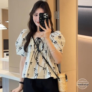 Plus Size Nữ Nơ Pháp Tay Bong Bóng Xếp Ly Cổ Vuông Áo Sơ Mi Búp Bê