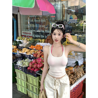 American Spicy Girl Cổ Chữ U Tank Top 2024 Dây Đeo Layup Mùa Hè + Bộ Hai Mảnh Cho Nữ