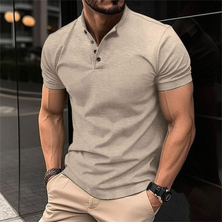 Live GREA Áo thun nam thời trang Mỹ Kaki Phong cách đơn giản Nút thể thao tay ngắn