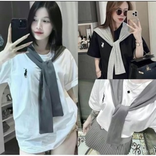 ÁO PHÔNG THÊU NGỰA KÈM KHĂN RỜI PHONG CÁCH TIỂU THƯ TRẮNG ĐEN WOMEN TOP NỮ