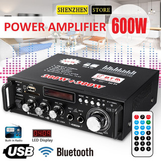 Bộ khuếch đại âm thanh bluetooth 12v/ 220v bt-298 màn hình lcd 300w+300w có điều khiển từ xa