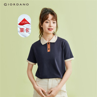 Áo thun polo nữ GIORDANO 05314394 ngắn tay màu tương phản