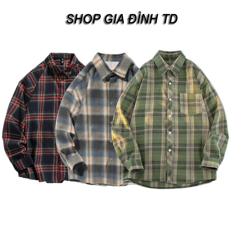 Bộ 3 Áo Sơ Mi Flannel Kẻ Caro Dài Tay Nam Nữ DUPADO Chất Liệu Dạ Cotton Cổ bẻ Màu Xanh Vàng Kẻ Sọc -