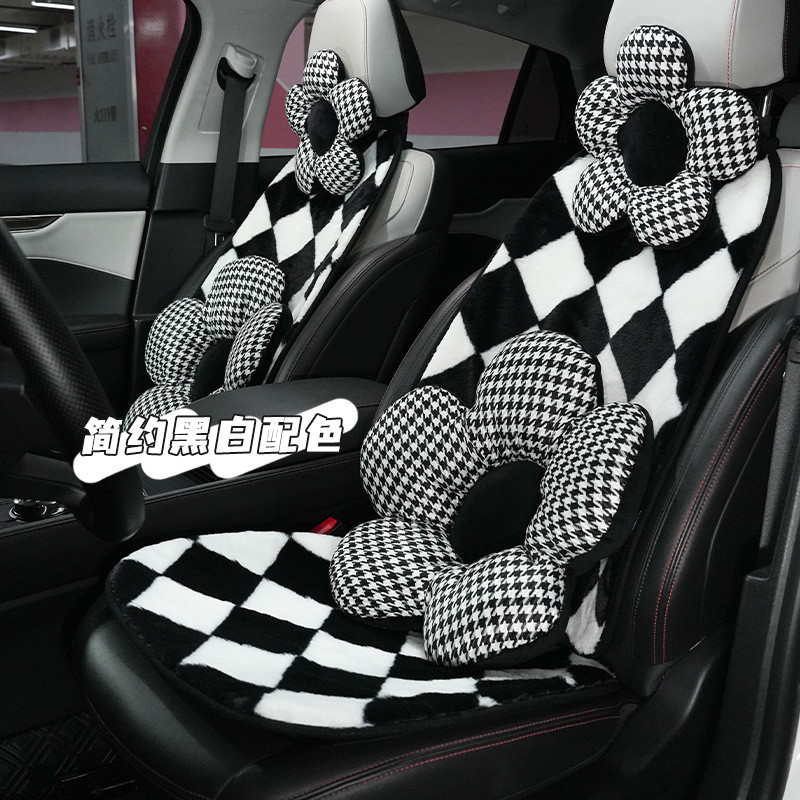 【Ready Stock】 Car Seat Cushion Chessboard Grid Autumn and Winter Plush Cushion Warm Thickened Vehicl