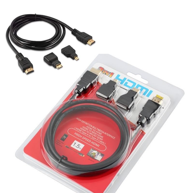 1.5M 3 in 1 HDMI Male to Male HDTV 1.4 Cable with Conversion Adapter Micro HDMI, Mini HDMI Cable Cha