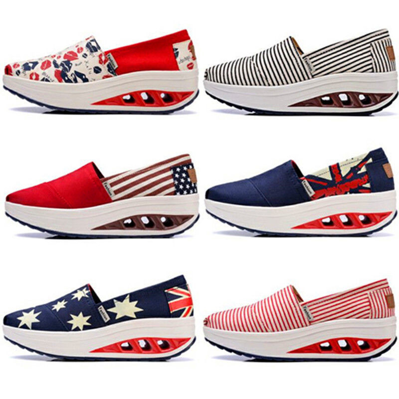 Giày Rocking Đế Dày Giày Nữ Slip-On Giày Vải Cũ Bắc Kinh Đế Mềm Trượt Tăng Chiều Cao Bao Chân Màu Sắc Phù Hợp Với Sọc Đế Dày